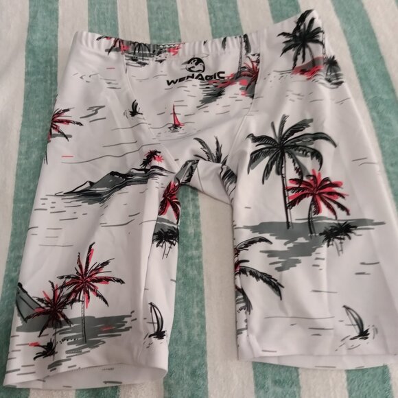 NWOT UNIQUE WHITE TROPIC WENAGIC SWIM JAMMER OR SHORTS, SIZE "L" - Picture 1 of 8